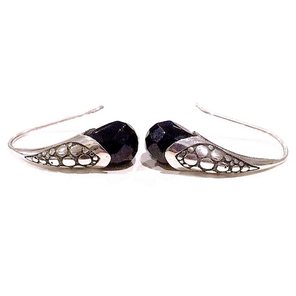 Faceted Black Onyx Sterling Silver Drop Earrings - Picture 9 of 15